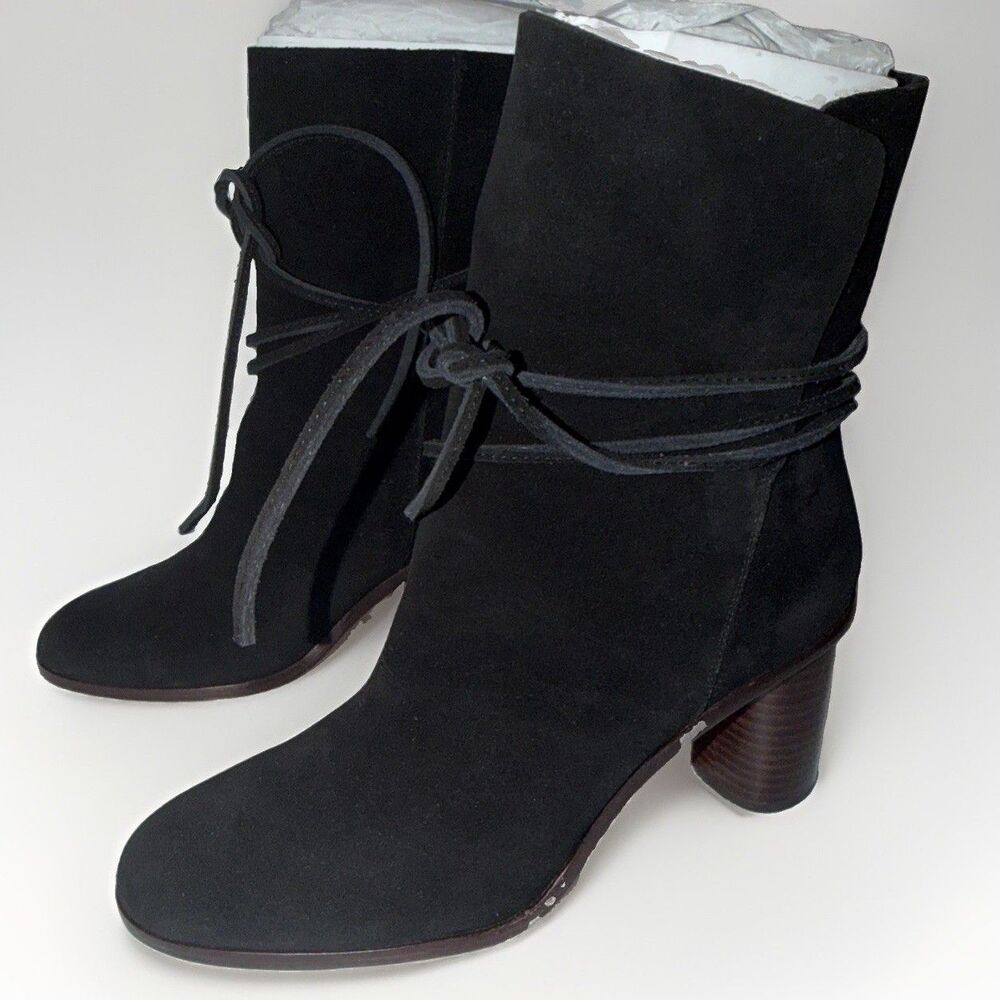 New Womens Pour La Victoire Irona Wrap Tie Heel Boots Black Suede Sz 11